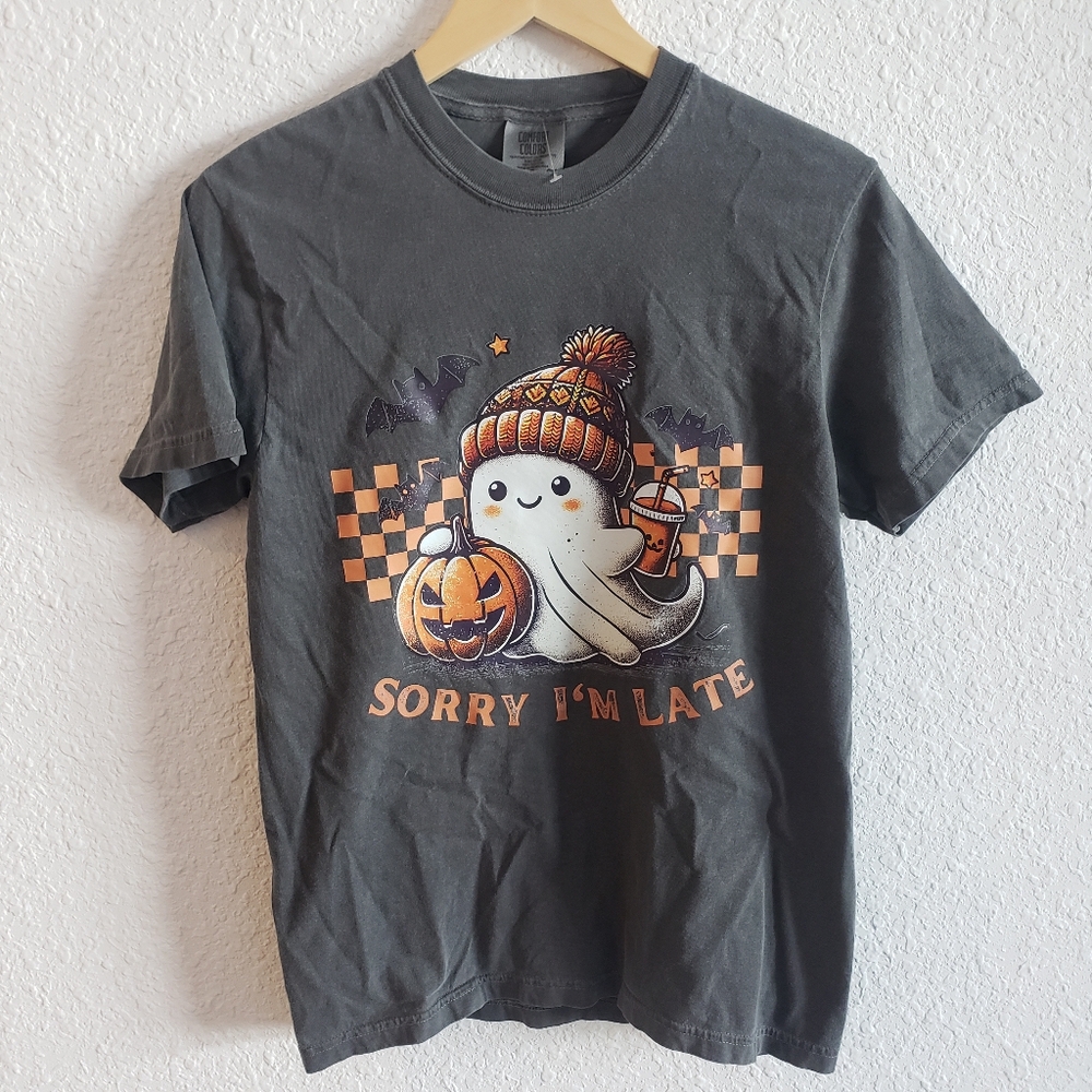 Cute Ghost Halloween Sorry I'm Late Unisex T-shirt NWOT Size Small